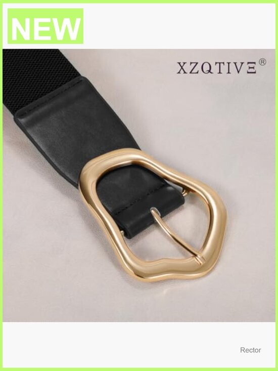 Wide Elastic Waist Belt with Large Gold Buckle Stretchy Leather main image 7